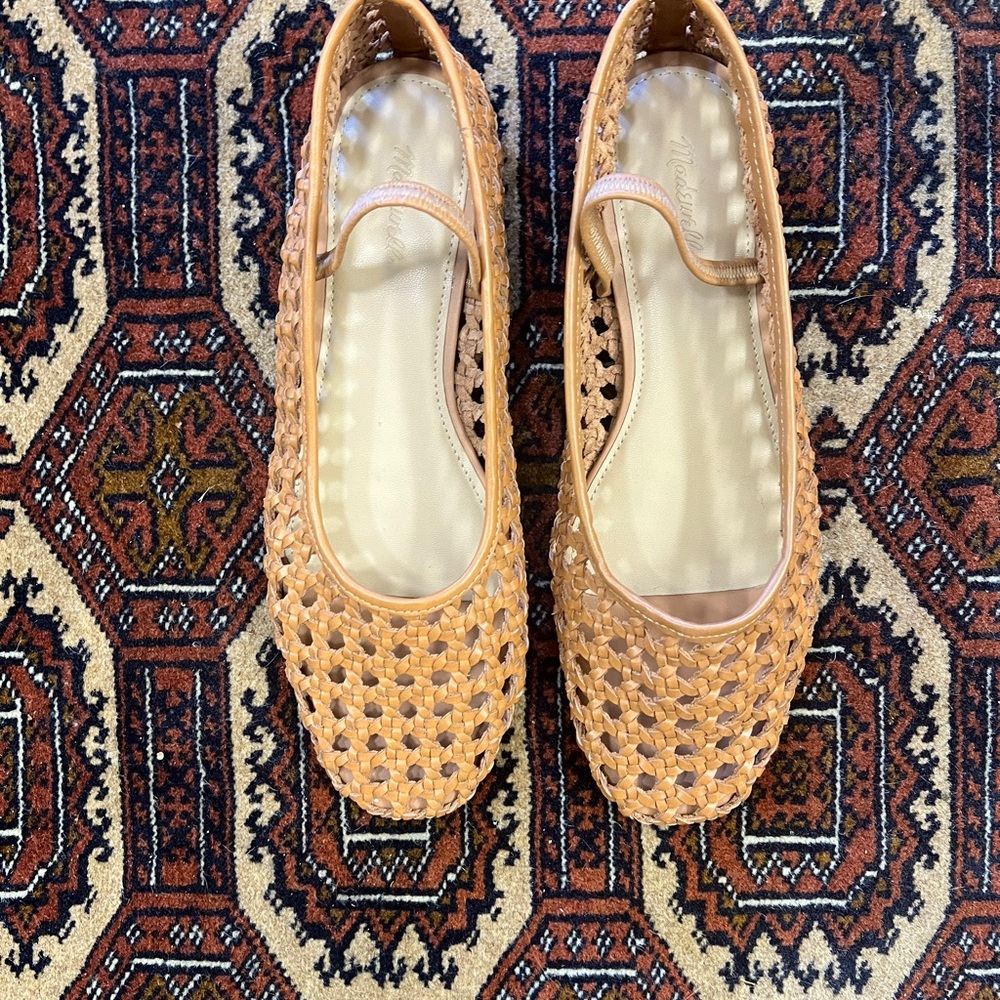 Madewell Tan Woven Leather Flats 7.5 NWT